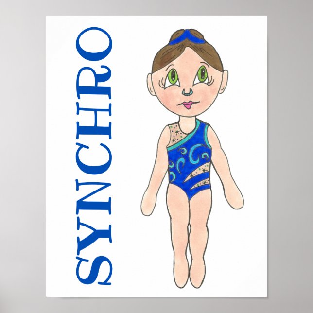 Affiche Baignade synchronisée Bleue Synchro nageuse fille (Devant)