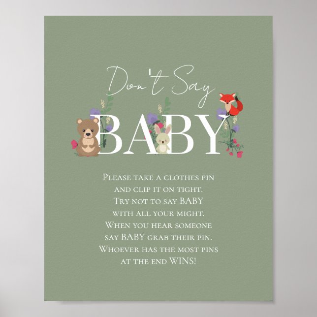 Affiche Baigneuse Bébé Bohème Animaux de la Forêt Vert Sau (Devant)