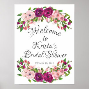 Affiche Baigneuse Rose & Marsala Fleurs Bienvenue Baby Sho