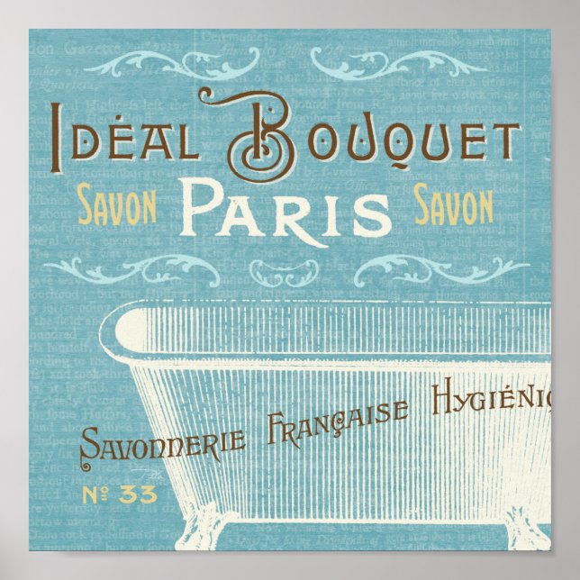 Affiche Baignoire française bleue et blanche (Devant)