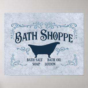 Affiche Bain, Bain Time, Spa 14" x 11" en bleu