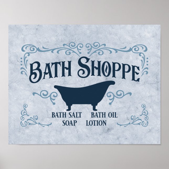 Affiche Bain, Bain Time, Spa 14" x 11" en bleu (Devant)