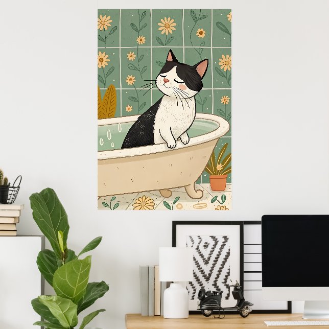 Affiche Bain De Chat Cosy : Relaxation Whimsical (Bureau à domicile)