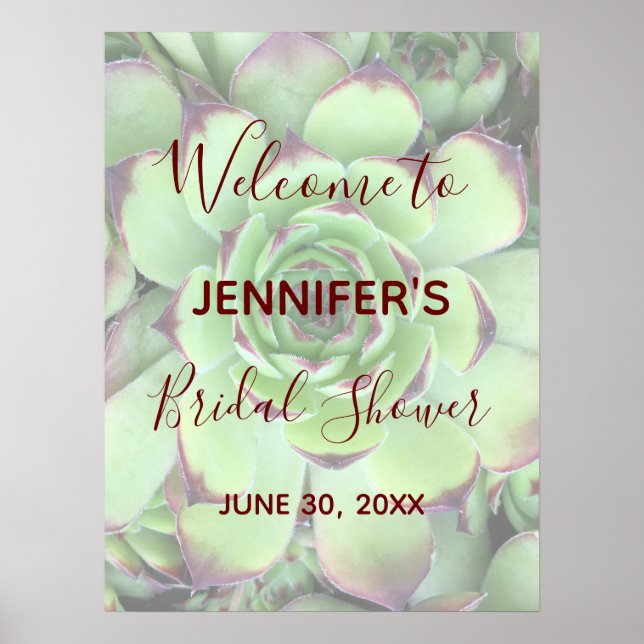 Affiche Bain de mariage avec photo de succulente bordeaux  (Devant)