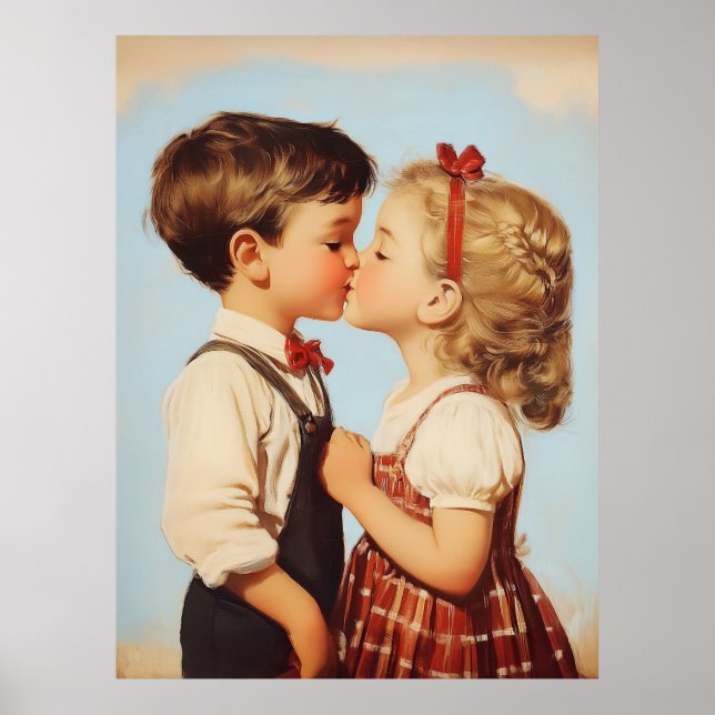 Affiche Baiser amoureux vintage pour enfants (Devant)
