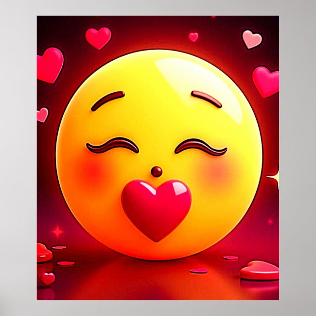 Affiche Baiser Emoji Coeurs soufflants (Devant)
