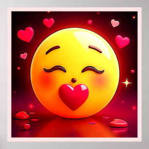 Affiche Baiser Emoji Coeurs soufflants