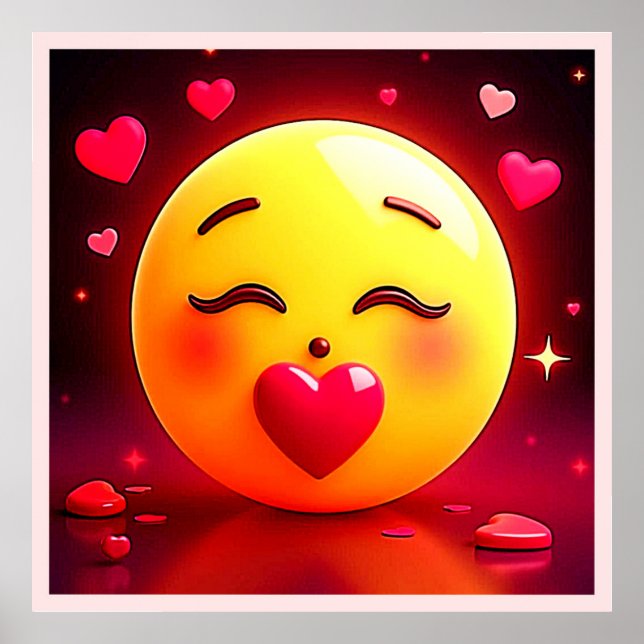 Affiche Baiser Emoji Coeurs soufflants (Devant)