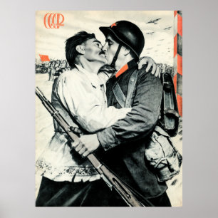 Affiche Baiser le soldat soviétique   Propagande P de l'UR