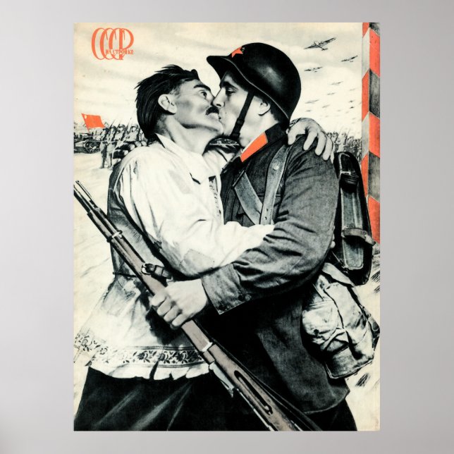 Affiche Baiser le soldat soviétique | Propagande P de l'UR (Devant)