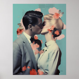 Affiche Baiser romantique, Impression, Décor, Collage, Art