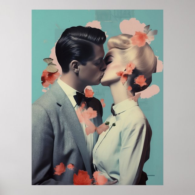 Affiche Baiser romantique, Impression, Décor, Collage, Art (Devant)