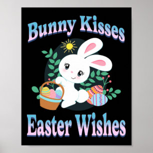 Affiche Baisers de lapin Pâques souhaite de mignons oeufs
