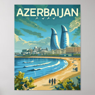 Affiche Bakou Azerbaïdjan Vintage Lieu de voyage célèbre