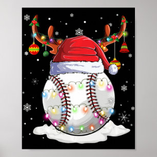 Affiche Bal de baseball Santa Hat Reindeer lumières de Noë