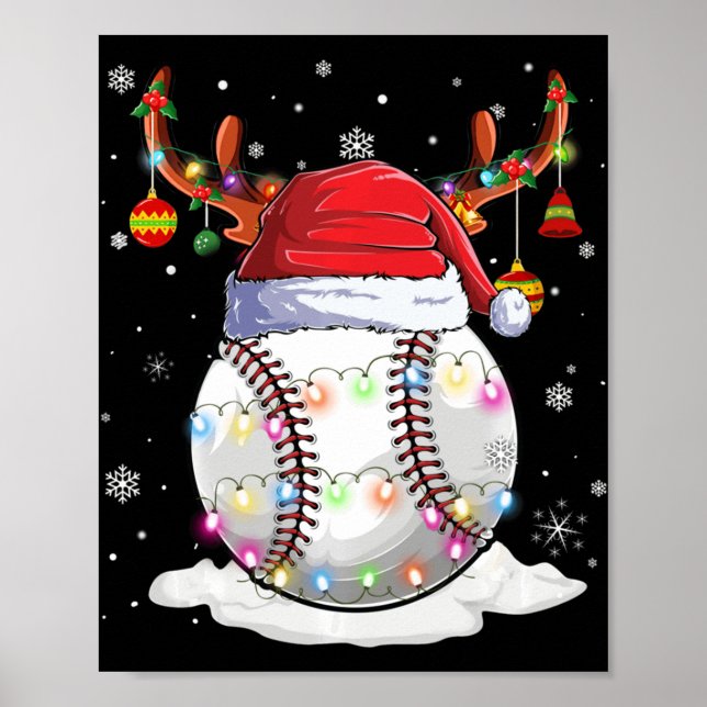Affiche Bal de baseball Santa Hat Reindeer lumières de Noë (Devant)