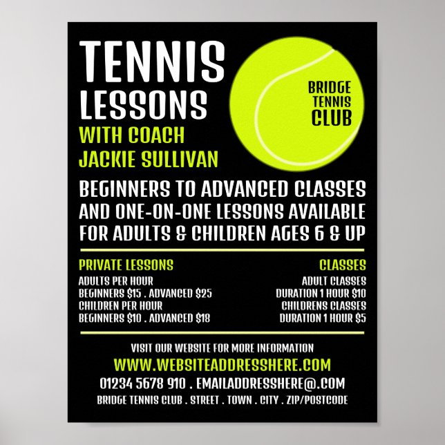 Affiche Bal de tennis, Cours de tennis / Cours Publicité (Devant)