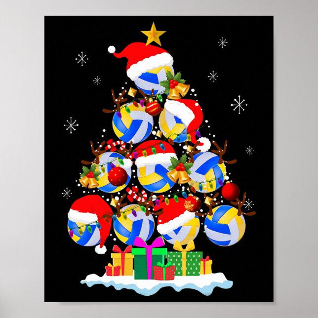 Affiche Bal de volley-ball d'arbre de Noël Santa Hat Funny (Devant)