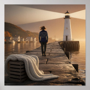 Affiche Balade confortable phare Nautique Automne Serenity