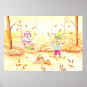 Affiche Balade en automne dans la forêt