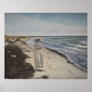 Affiche Balade en bord de mer. Huile sur toile. Vintage