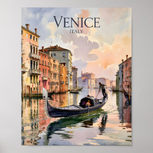 Affiche Balade en gondole à Venise Aquarelle Canal Coloré
