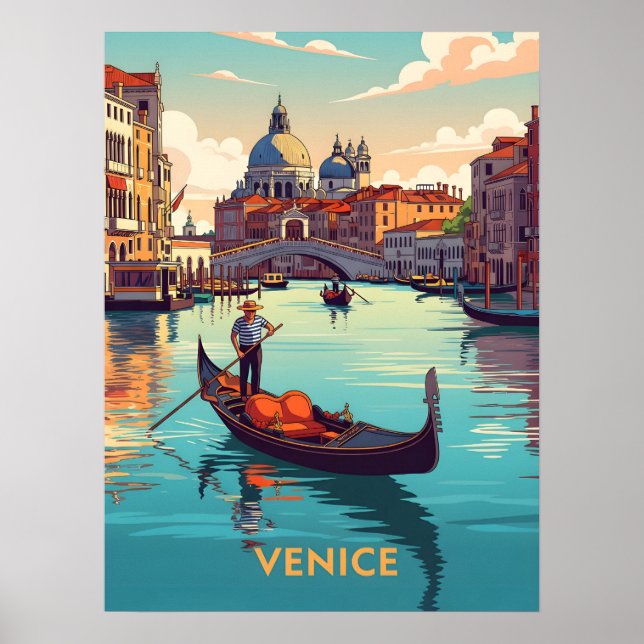 Affiche Balade en gondole à Venise avec des bâtiments hist (Devant)