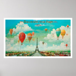 Affiche Balade sur Paris, montgolfières, vintage