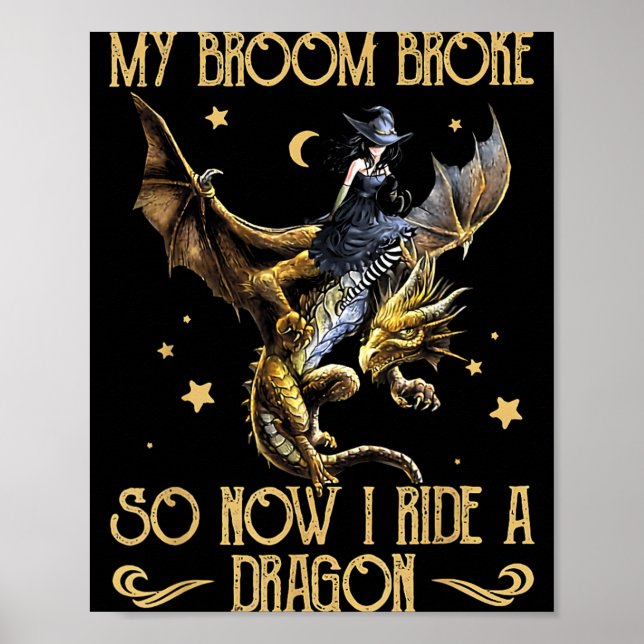 Affiche Balai Cassa Monter Un Dragon Sorcière Drôle Hallow (Devant)