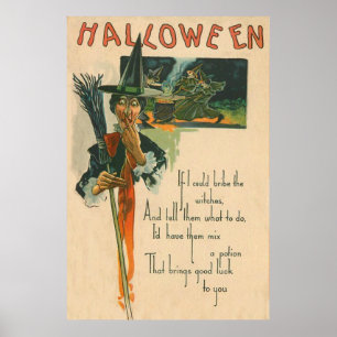 Affiche Balai de chaudron de sorcière nuit de sorcellerie