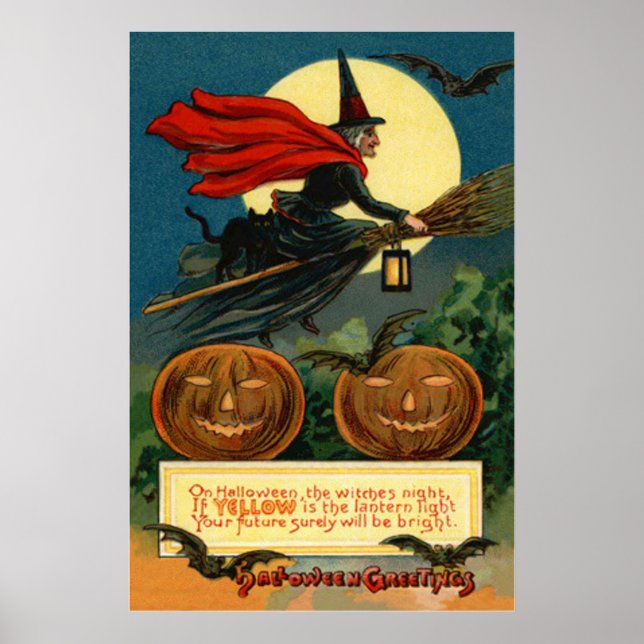Affiche Balai de sorcière Citrouille de Jack Lanterne Chat (Devant)