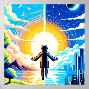 Affiche Balance des mondes - Futuriste Pixel Art Tech