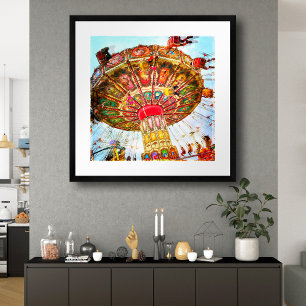 Affiche Balançoire Carnaval bleu ciel vintage photo rétro