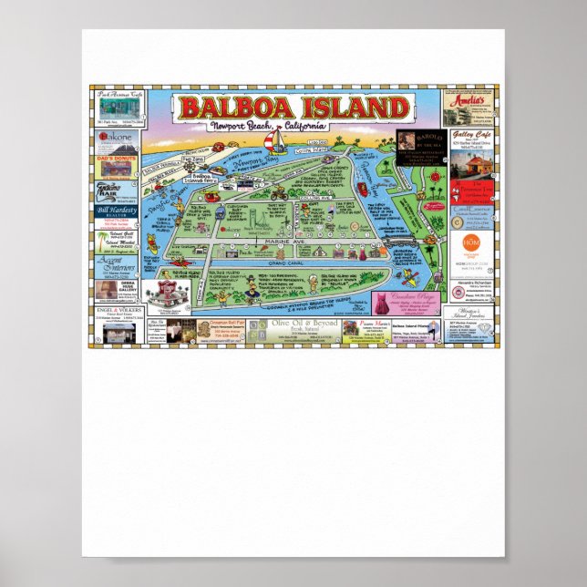 Affiche Balboa Island, Newport Beach, Cartographie (Devant)