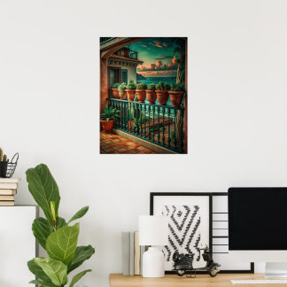 Affiche Balcon méditerranéen vibrant Vue sur la mer Art