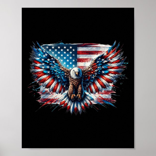 Affiche Bald Eagle 4 juillet Drapeau Américain Patriotique (Devant)