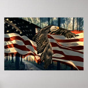 Affiche Bald Eagle American Flag Country Road
