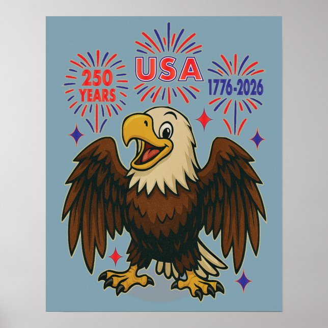 Affiche Bald Eagle avec Fireworks - USA 250 ans 1776-2026 (Devant)