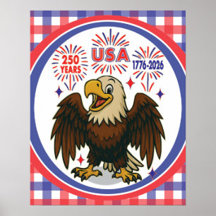 Affiche Bald Eagle avec Fireworks - USA 250 ans 1776-2026