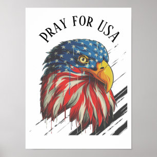 Affiche Bald Eagle Bird USA Drapeau Prier pour les USA