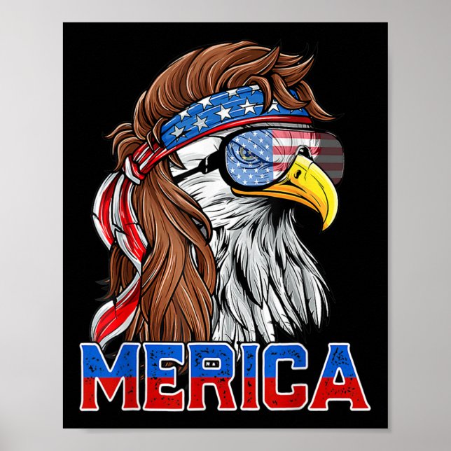 Affiche Bald Eagle Mullet Merica drapeau américain Patriot (Devant)