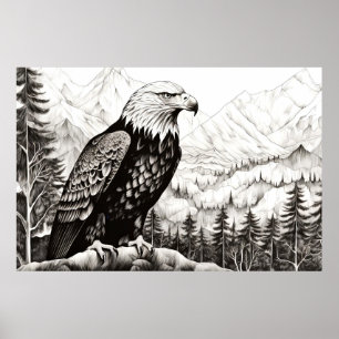 Affiche Bald Eagle paisible Nature Prairie Dessin de croqu