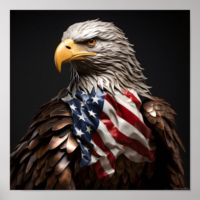 Affiche Bald Eagle sculpture en métal avec drapeau américa (Devant)