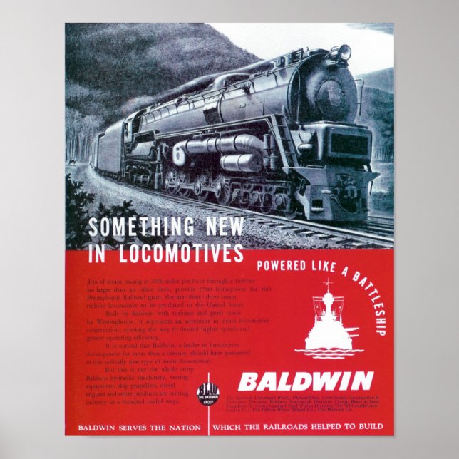 Affiche Baldwin Locomotive Works Steam Turbine Locomotive. (Devant)