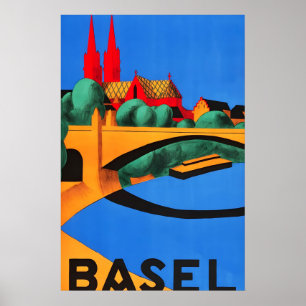 Affiche Bâle Suisse années 1930 Style Vintage Européen
