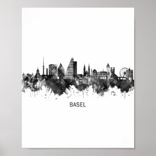 Affiche Bâle Suisse Skyline BW