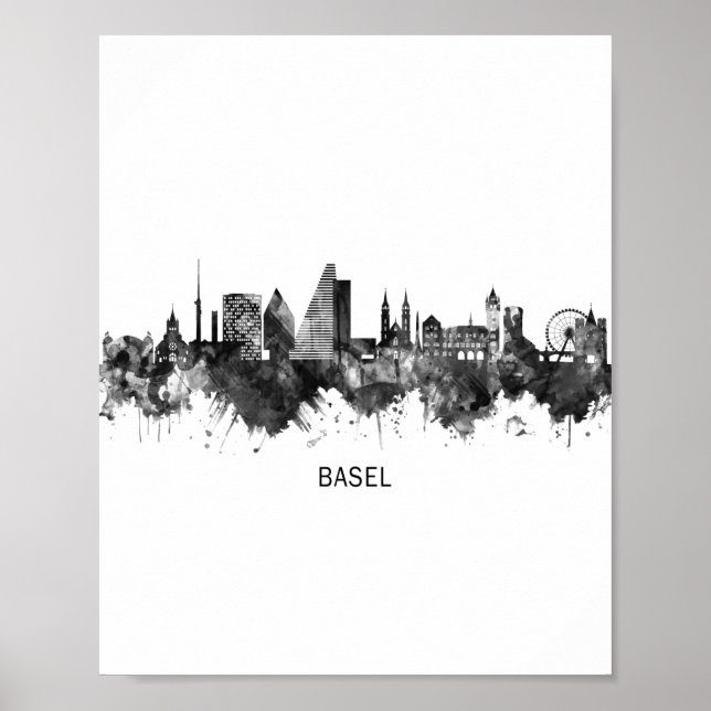 Affiche Bâle Suisse Skyline BW (Devant)