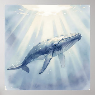 Affiche Baleine à bosse aquarelle océan