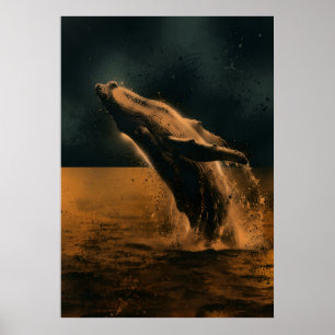 Affiche Baleine à bosse faisant une cabriole en bronze - A