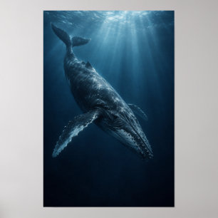 Affiche Baleine à Bosse Glissant à Travers l'Océan Bleu Pr